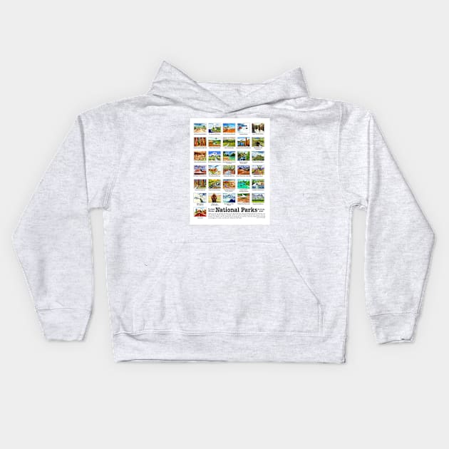 US National Parks I-Z, Watercolors Kids Hoodie by MMcBuck